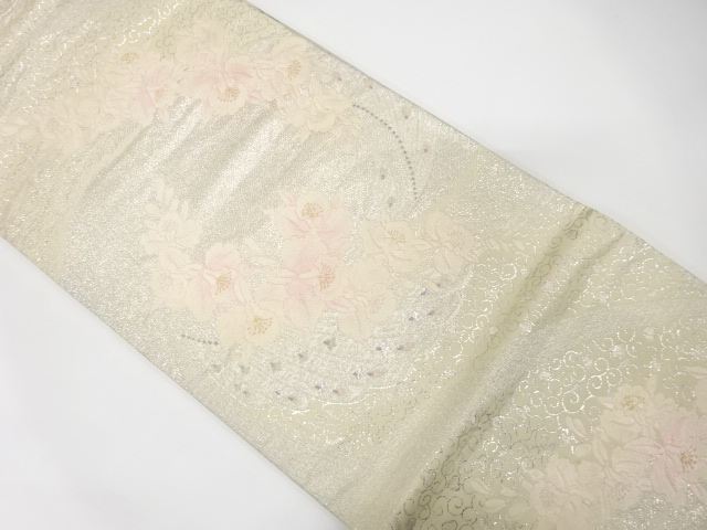 JAPANESE KIMONO / ANTIQUE FUKURO OBI / SILK / WOVEN FLOWERS